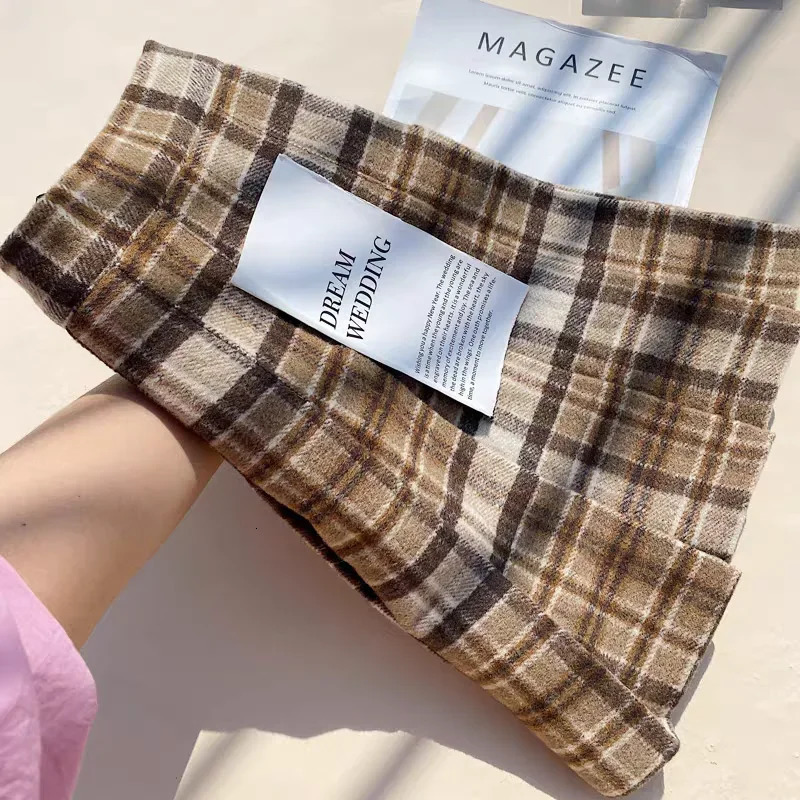 Tweed Plaid Pleated Skirt Women Fall Winter High Waist Jk Pretty Style Mini Wool Blend Fashion Chic Sweet 250206