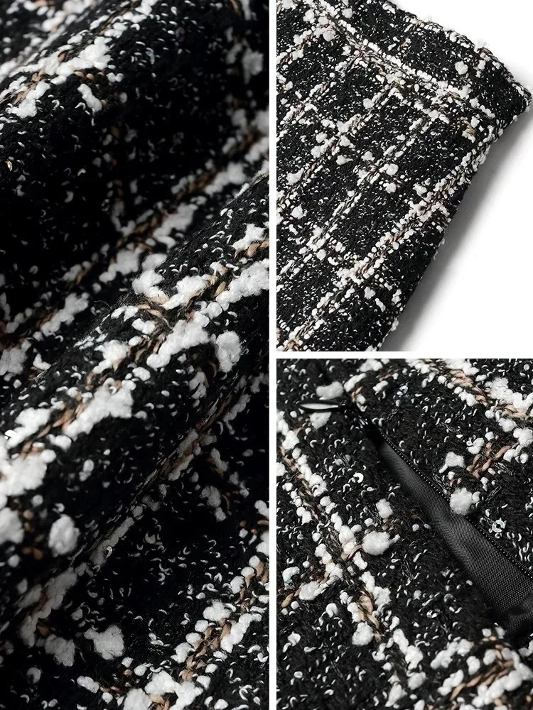 Plaid Wool Skirt Women Textured Glittery High Waist ALine Tweed Mini Saia Feminina Fall Winter 2024 Classic Outfit 250206Z