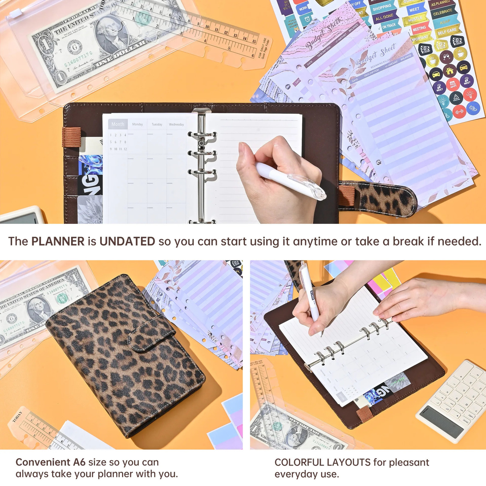 A6 Leopard Print Loose Leaf Cover Plan Book Binder 6 Holes Cash Budget Binder Notebook Office Stationery 250207
