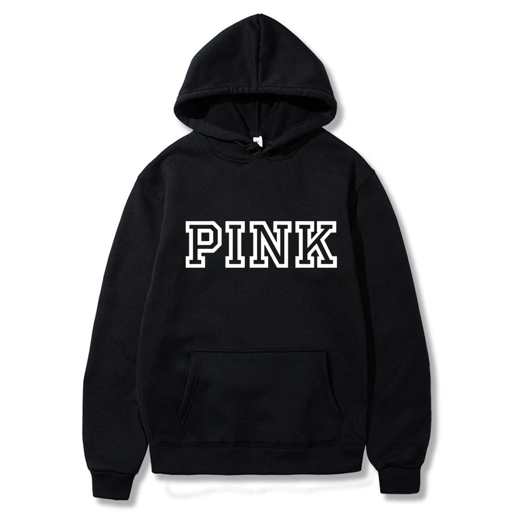 PINK Letter Printed Hoodies Hip Hop Women Street Style Hoody Autumn Loose Fleece Clothing Comfortable Pullover Sweatshirt 250116