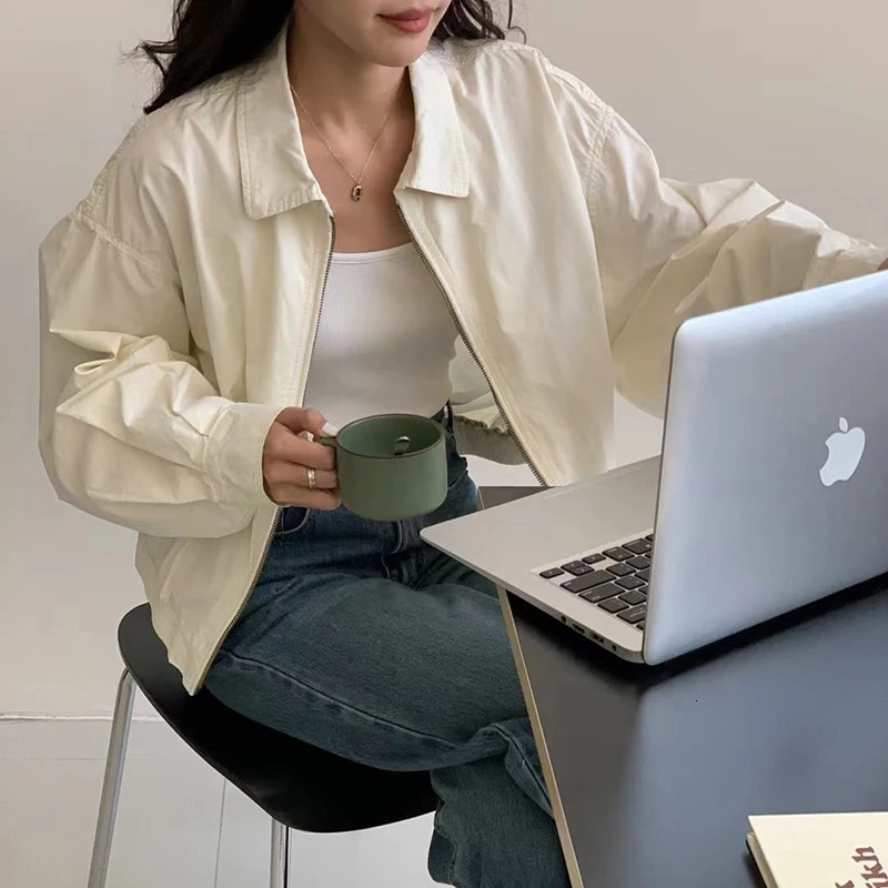 Gidyq Women Baseball Jacket Fashion Korean Streetwear Cropped Loose Outerwear Harajuku Female Casual Zipper Coat Autumn 250116