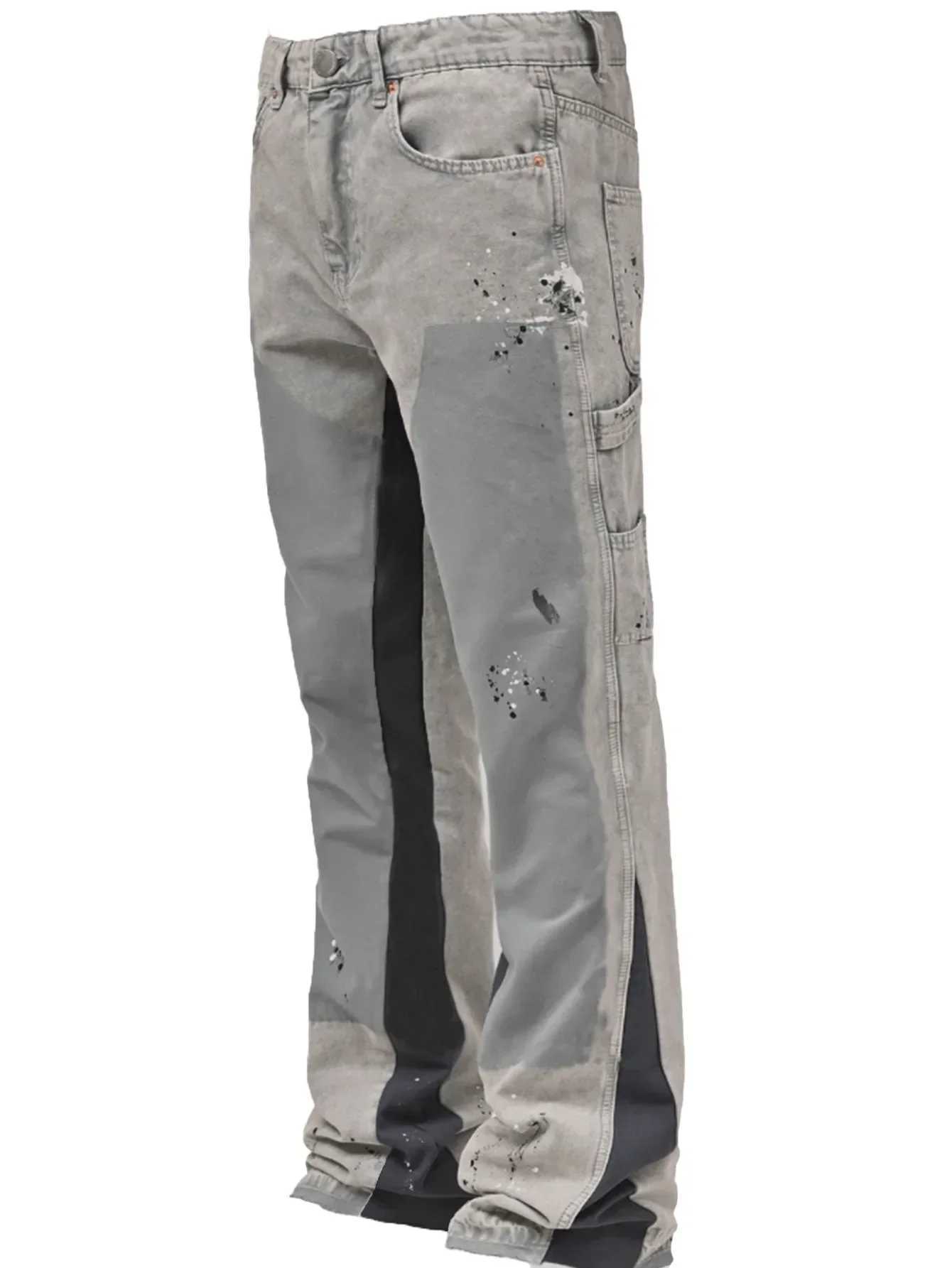Mens Fashion Jeans Work Pants European and American Fashion Workwear Elastic Patchwork Denim Layered Flared Pants S-XXLT250208