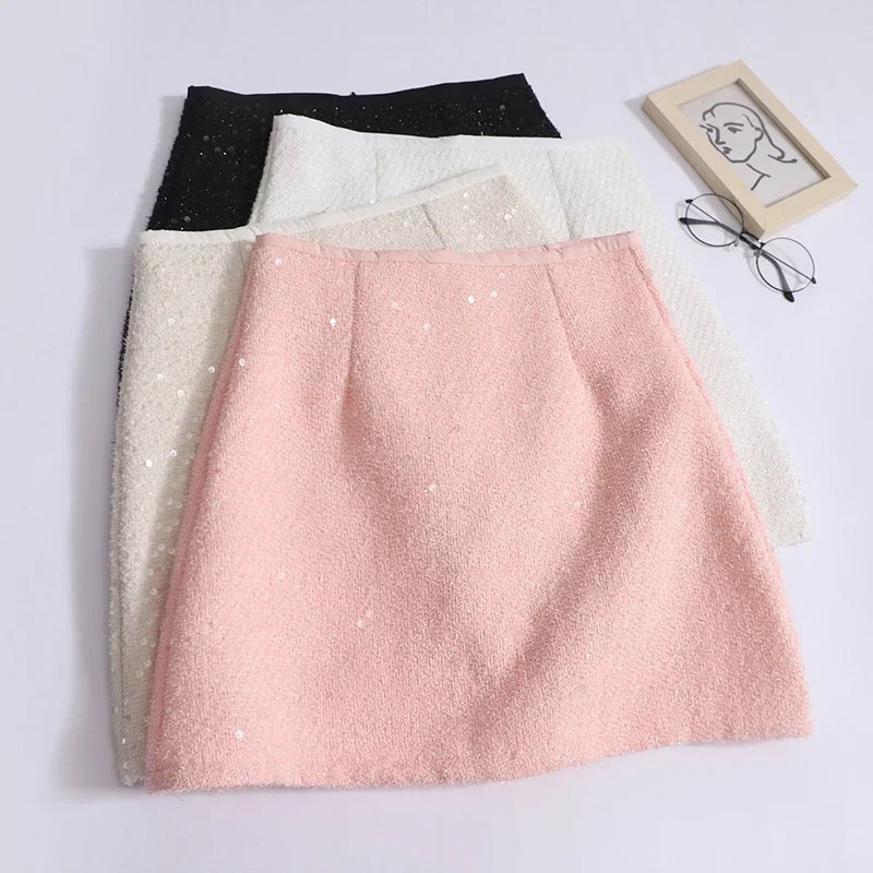 Womens Sweet Shiny Ultra Thin Skiing Office High Waist Aline Coarse Floral Zipper Party Mini Solid Unique 2024 SpringSummer 250206Z