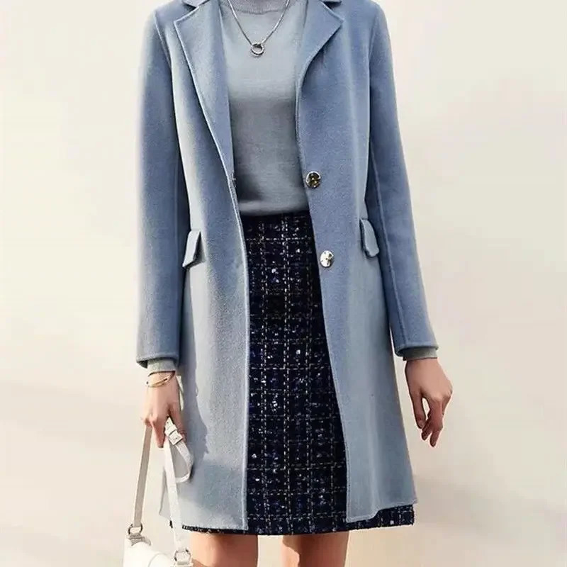 womens fashion coarse woolen plain weave skiing high waisted Aline ultrathin casual wool Y573 for autumn and winter 2024 250206Z