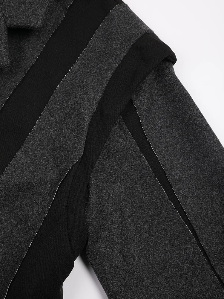 EAM Gray Colorblock Burr Irregular Woolen Coat Parkas Big Size Long Sleeve Women Fashion Autumn Winter 2024 1DF039102 250109Z