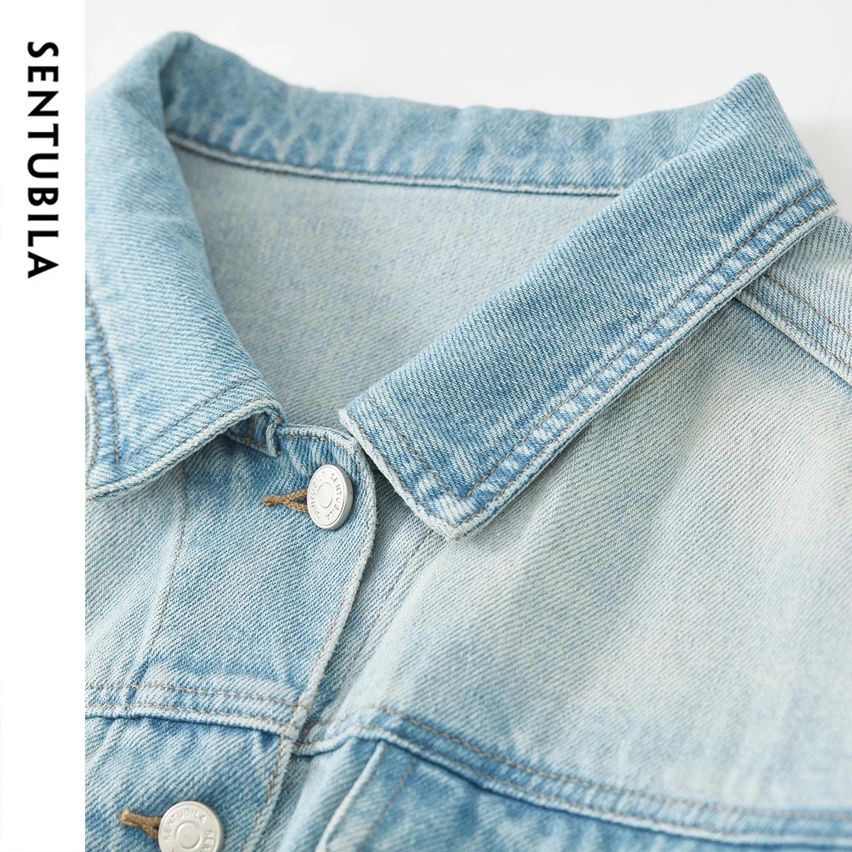 SENTUBILA Womens Spring Short Denim Jacket 2025 Fashion Loose Fit Long Sleeve Short Denim Coat Ladies Tops W43W57374X 250122