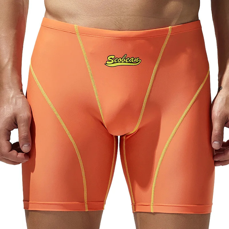 Mens Board Seamless Breathable Quick Drying Fitness Swimwear Swimming Trunks Long Boxer Shorts Low Waist Slip Swimsuits Z260313