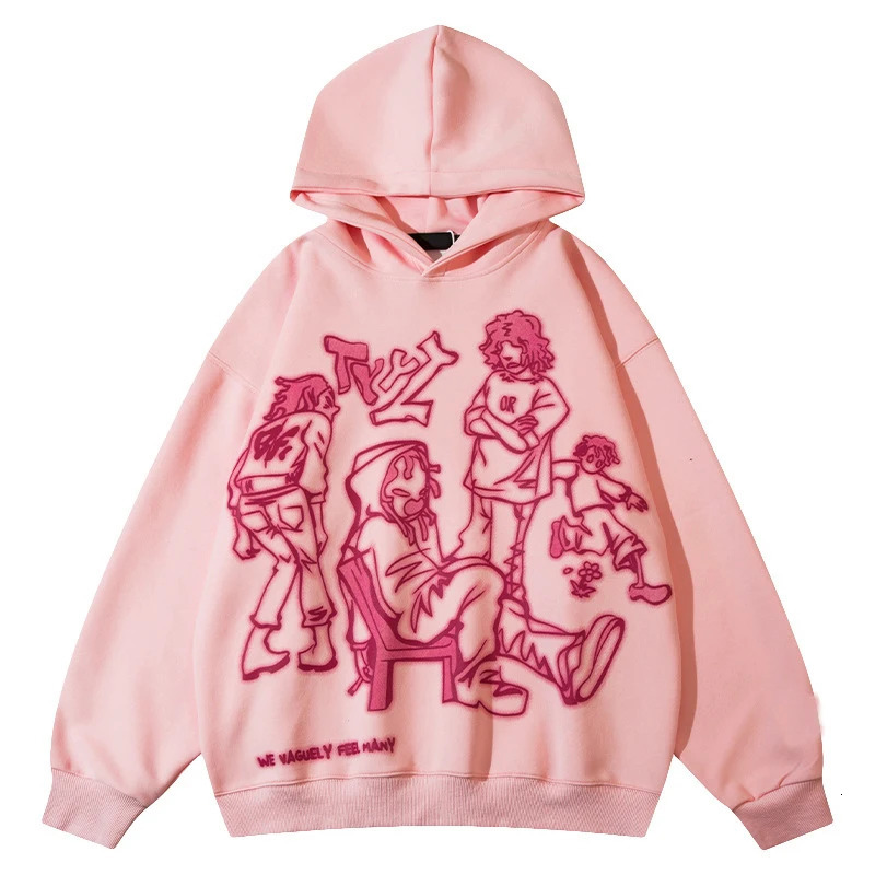 Y2K Streetwear Pink Hoodie Sweatshirt Funny Cartoon Graphic Hoodie Autumn Harajuku Anime Hooded Pullover Hip Hop Hipster 250208