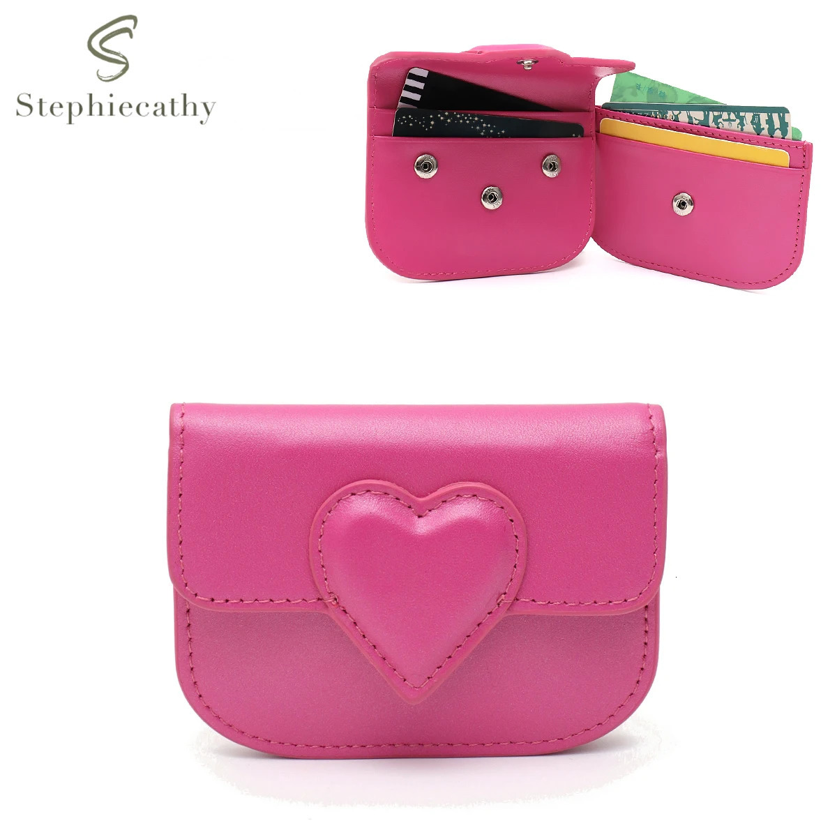 Fashion Women Cowhide Credit Card Holder Cute Heart Shaped Small Wallet Multi Card Slots Purse Portable Perfect Valentines Gift 250207
