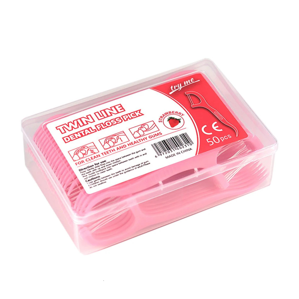 50Pcs Box Fruit Flavor Dental Floss Pick Teeth Cleaner Double Line High Tensile Force Stick Portable Toothpick Hygiene 250108