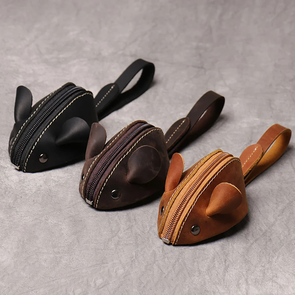 ZRCX Genuine Leather Small Coin Purse Creative Lovely Rat Zipper Key Case Men Women Portable Key Wallets Childrens Key Bags 250207