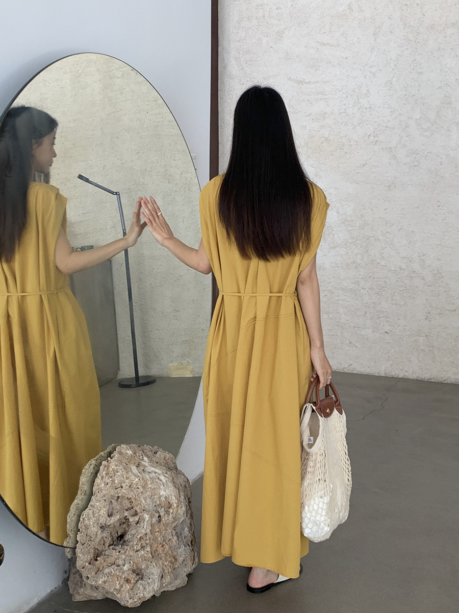 P270 Summer Korean style new puff sleeve dress women's mid-length skirt