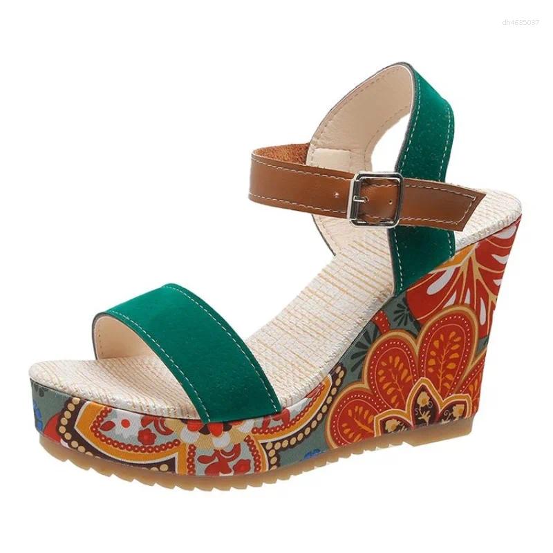 Sandals Women's 2025 Summer Designer Print Wedge Platform Shoes Ladies Casual Ankle Buckle Comfortable atos De Mujer