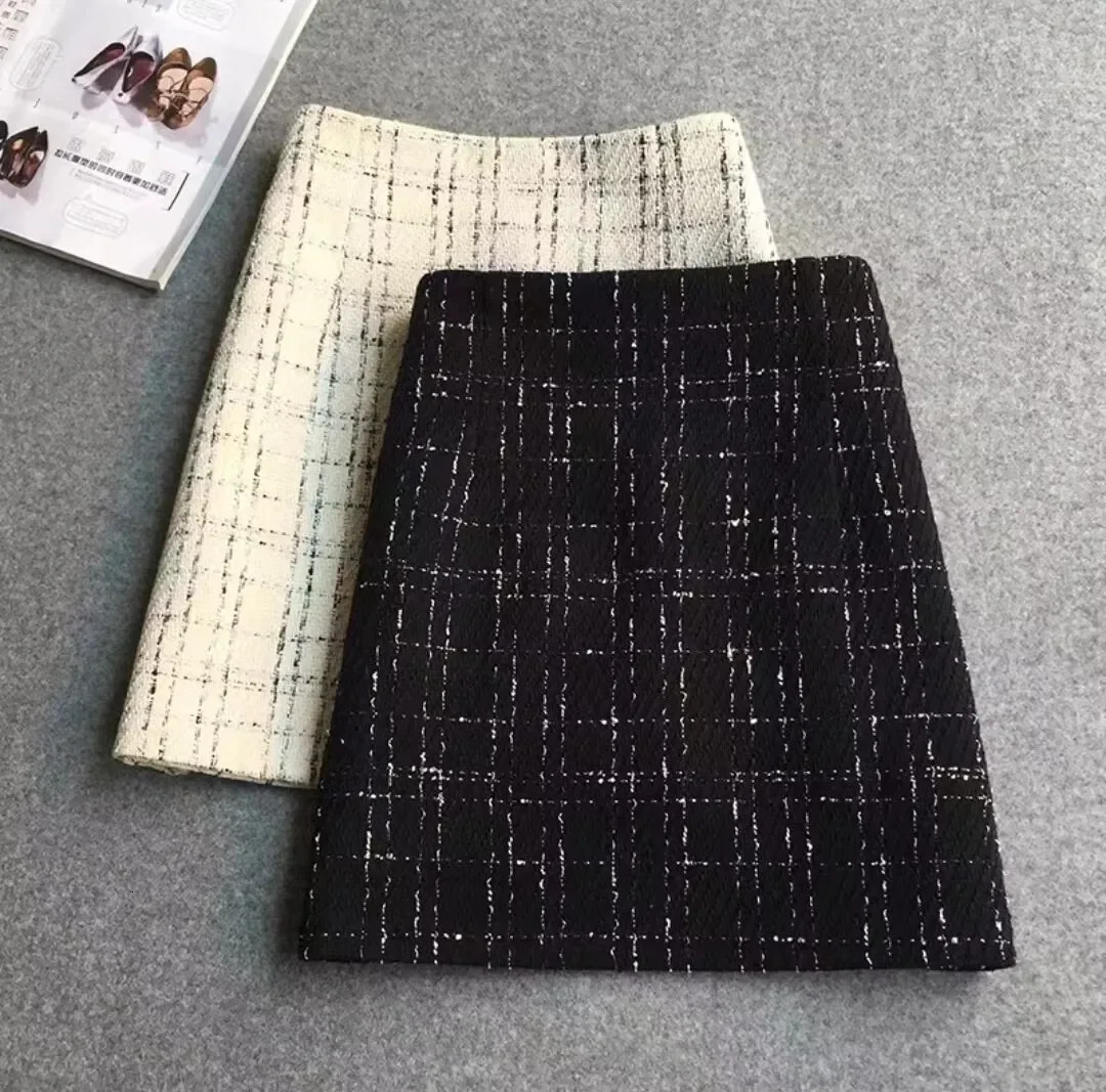 Glittery Tweed Skirt for Women High Waist with Gold Thread Pencil Mini Ladies Autumn Winter 250206Z