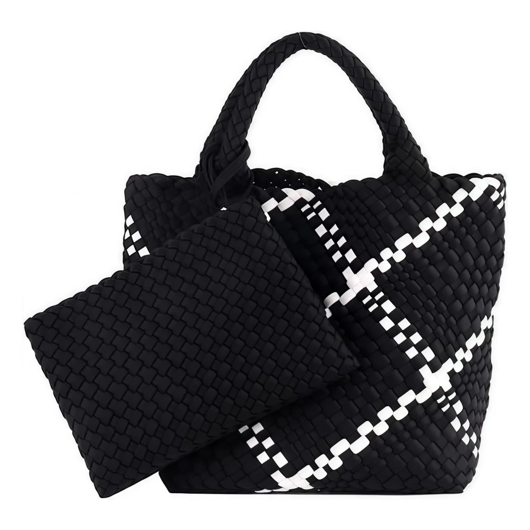 Woven Bag for Women Neoprene Tote Bag Summer Beach Handbag Purse Retro Handmade Travel Shoulder Bag Set Neoprene Weave Tote Bag 250207