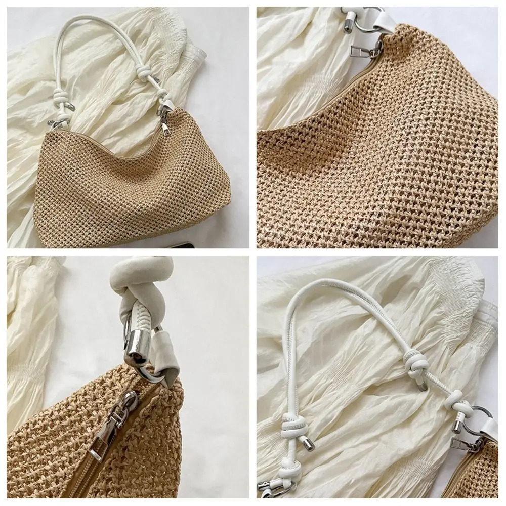 Large Capacity Woven Straw Bag Summer Beach Rattan Handbag Women Handmade Braid Shoulder Bag Fashion Tote Bag 250207