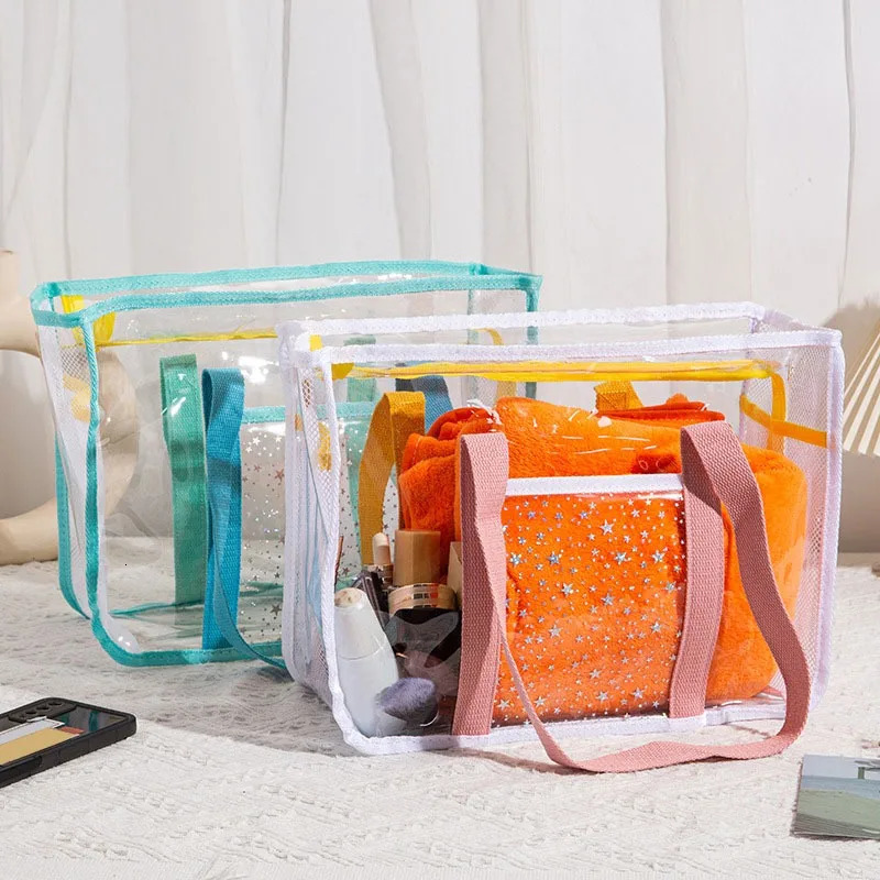 1PC Beach Bag Large Capacity Transparent Bag PVC Waterproof Wash Storage Tote Bag Handbag 250207