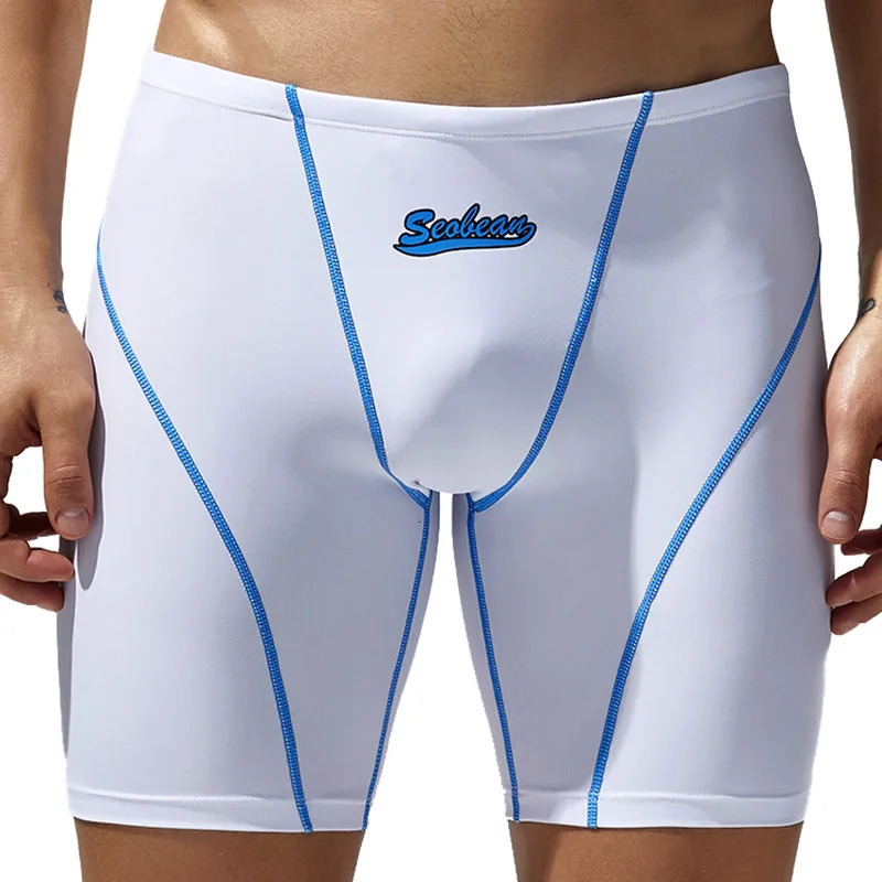 Mens Board Seamless Breathable Quick Drying Fitness Swimwear Swimming Trunks Long Boxer Shorts Low Waist Slip Swimsuits Z260313