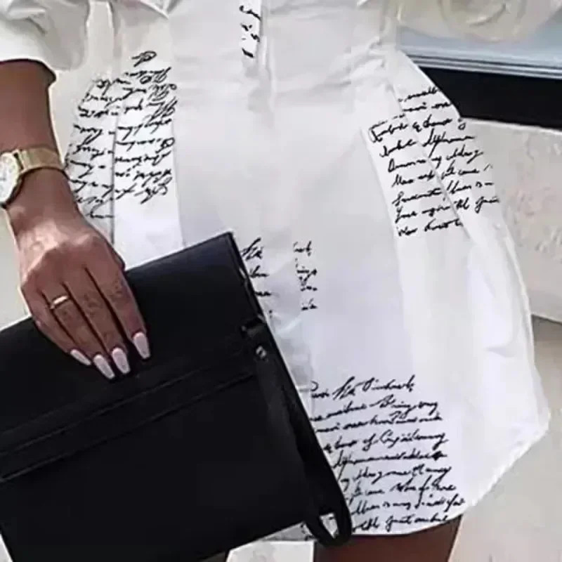 Plus Size 1XL5XL Women Fashionable Printed Waistband Shirt with Lantern Sleeves Ladies Casual Blouse Long Sleeve Shirt 250121