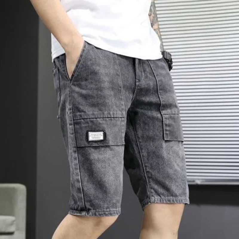 Man Denim Shorts Knee Length Short Jeans Pants for Men Selvedge Long Camouflage Half Cow Trend Wide Thin 250206