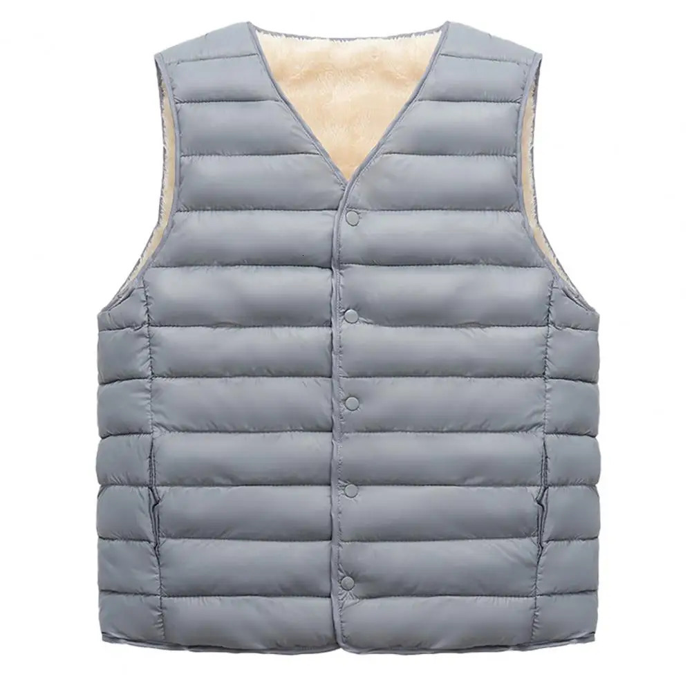 Father Winter Vest Padded Plush Solid Singlebreasted Sleeveless Coldproof Outerwear Plus Size Cotton Waistcoat for Outdoor 250110Z