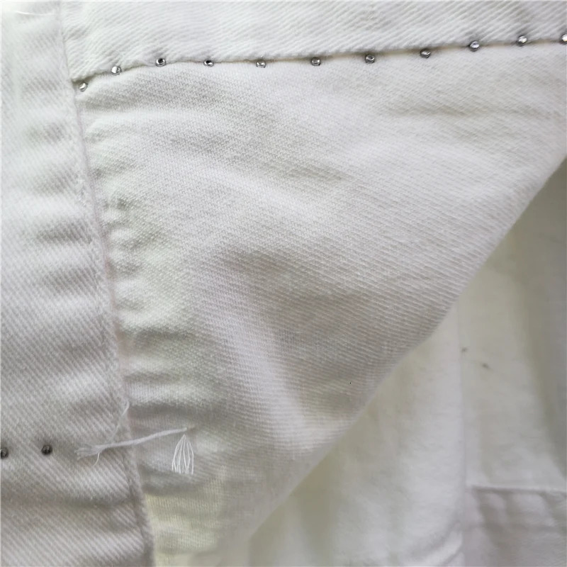 Heavy Work Diamonds Rivet White Blue Denim Jacket Women Loose Short Cow Outerwear Long Sleeve Big Pocket Jeans Jacket Female 250122