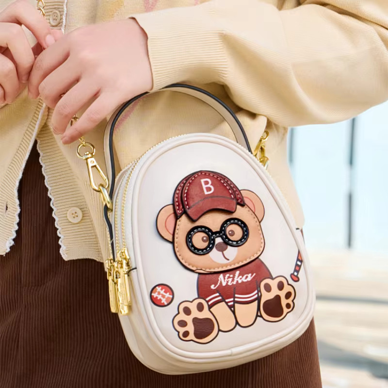 Fashionable Small Shoulder Bags Woman Cute Bear Mini Cellphone Women's Multi Pockets Purse Crossbody Bag Gift For Girl