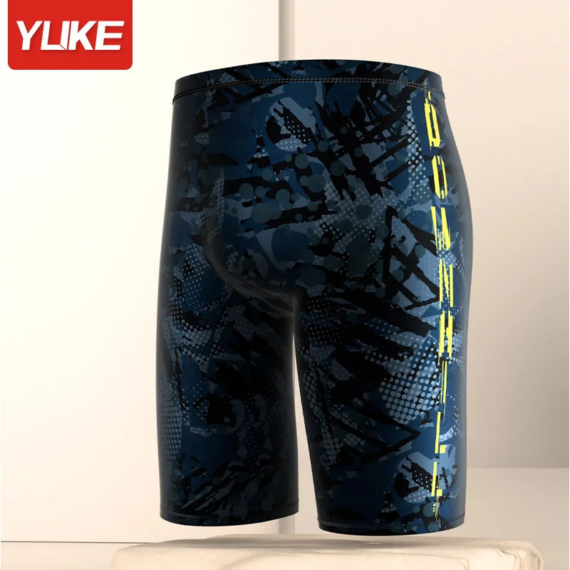 Professional Mens Swimming Trunks Shorts Long to Knee Competitive Swim Swimsuit Men Pant Quick dry Printed Plus Size Z260313