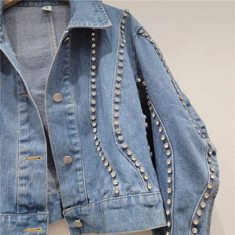 Black Diamonds Long Sleeve Denim Jacket Women Slim Short Student Cow Outerwear Autumn Vintage Streetwear Jeans Jacket Female 250122