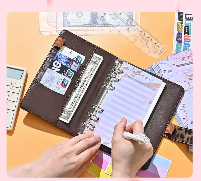 A6 Leopard Print Loose Leaf Cover Plan Book Binder 6 Holes Cash Budget Binder Notebook Office Stationery 250207