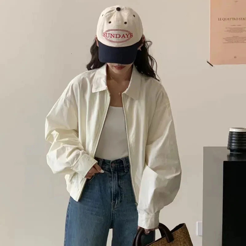 Gidyq Women Baseball Jacket Fashion Korean Streetwear Cropped Loose Outerwear Harajuku Female Casual Zipper Coat Autumn 250116