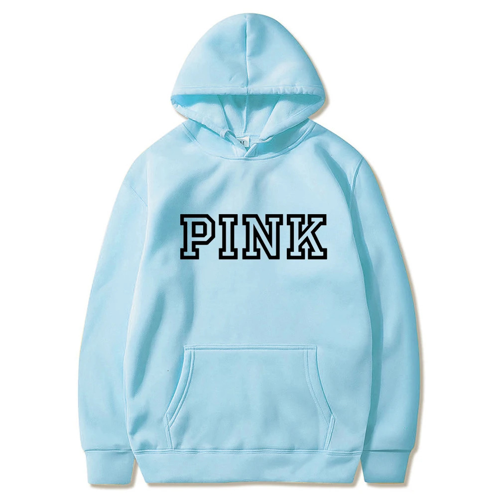 PINK Letter Printed Hoodies Hip Hop Women Street Style Hoody Autumn Loose Fleece Clothing Comfortable Pullover Sweatshirt 250116