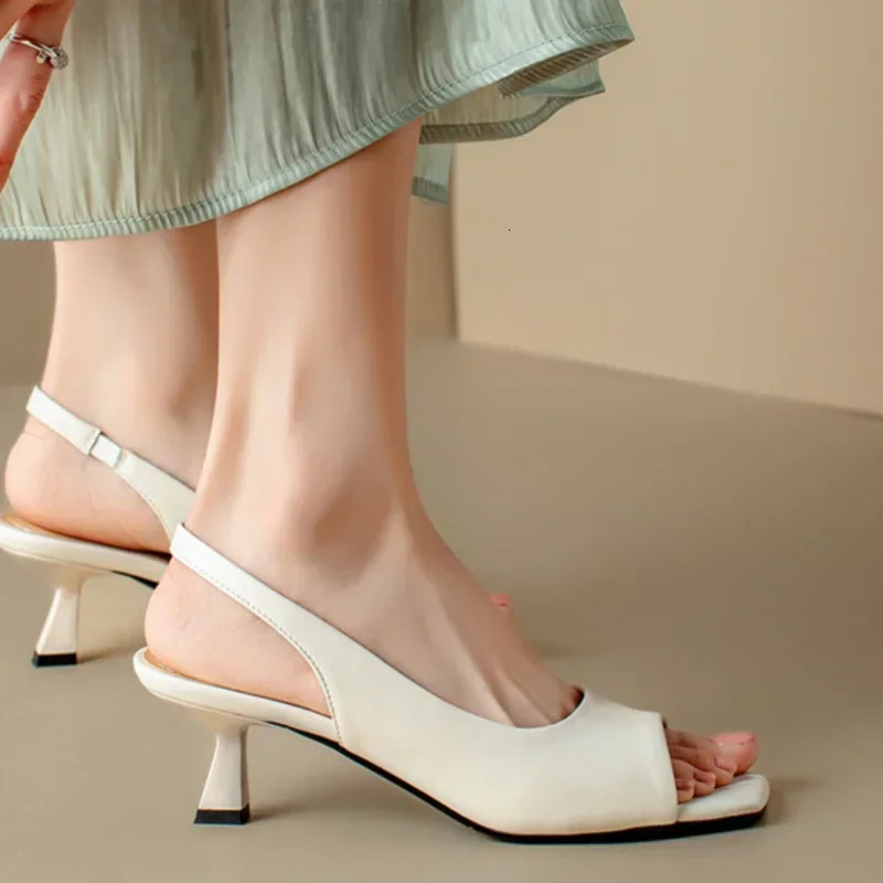 Womens Silver Thin High Heels Sandals Summer Single Band Square Open Toe Slippers Woman PU Leather Slip on Sandalias Mujer 250207