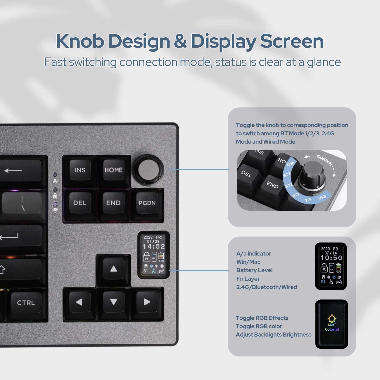Keyboards EPOMAKER Shadow-X Gasket Hot Swappable 2.4ghz/Bluetooth/USB-C Wired Wireless Mechanical Keyboard with Screen for Gaming/ Office z250209