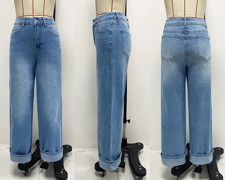 Women Jeans Wide Leg Pant Denim Long Pants High Waist Vintage Button Pocket Y2k Tops Straight Trousers Simple Loose Streetwear 250206