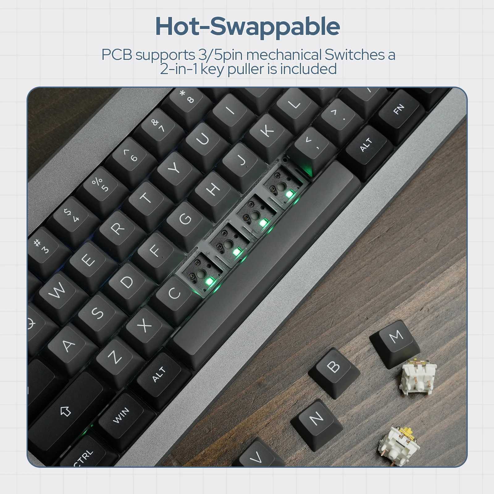 Keyboards EPOMAKER Shadow-X Gasket Hot Swappable 2.4ghz/Bluetooth/USB-C Wired Wireless Mechanical Keyboard with Screen for Gaming/ Office z250209