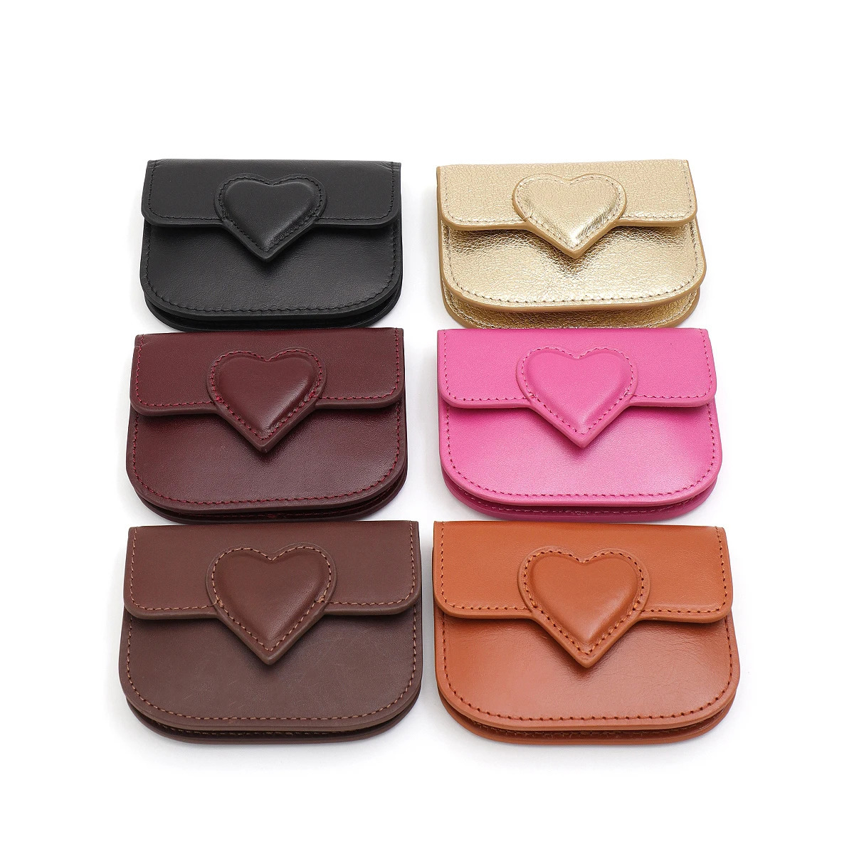Fashion Women Cowhide Credit Card Holder Cute Heart Shaped Small Wallet Multi Card Slots Purse Portable Perfect Valentines Gift 250207