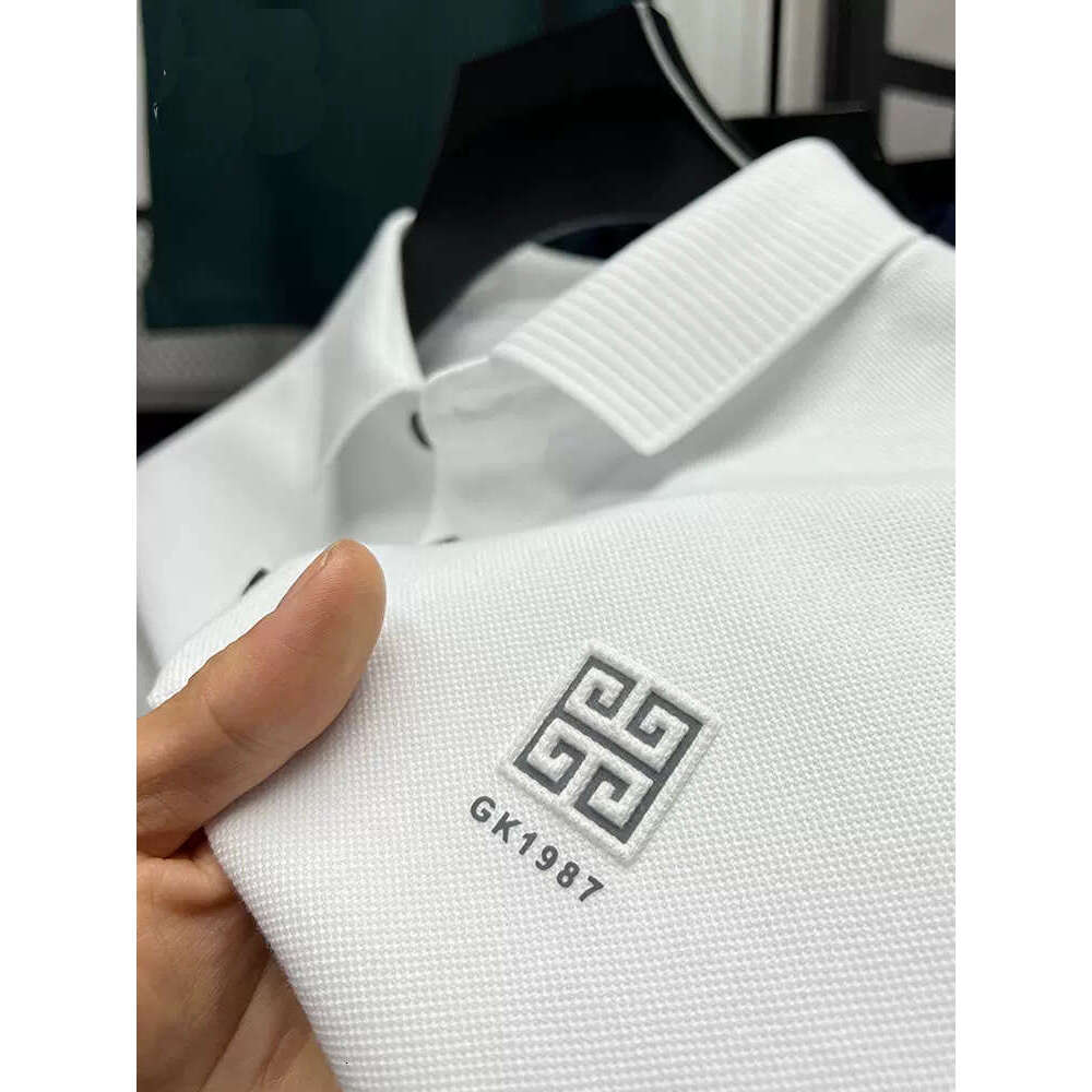 High end 100% pure cotton summer polo shirt, short sleeved business hot stamping casual top, t-shirt, lapel and slit