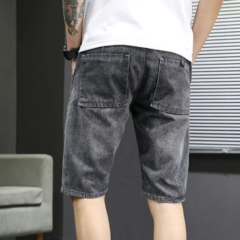 Man Denim Shorts Knee Length Short Jeans Pants for Men Selvedge Long Camouflage Half Cow Trend Wide Thin 250206
