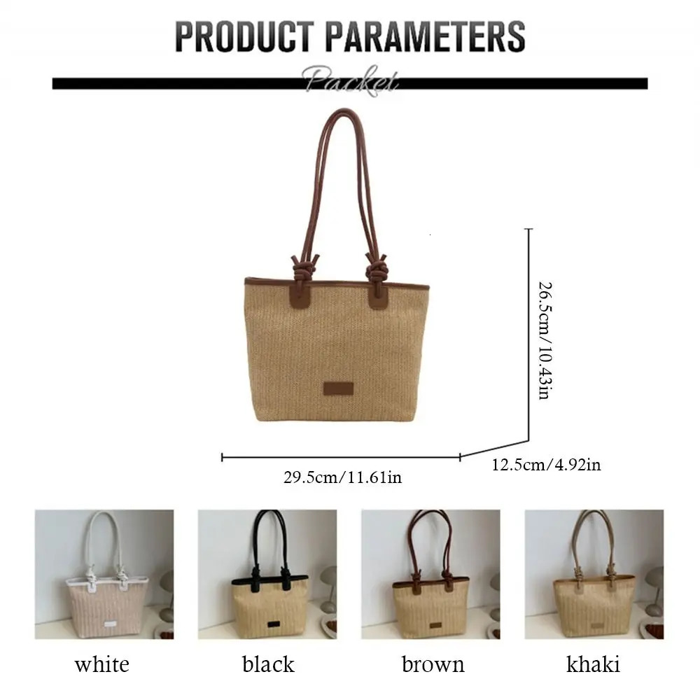 Women Summer Straw Bag Woven Beach Shoulder Bag Handbags Bucket Bag Rattan Handmade Large Capacity Grass Tote Bags 250207