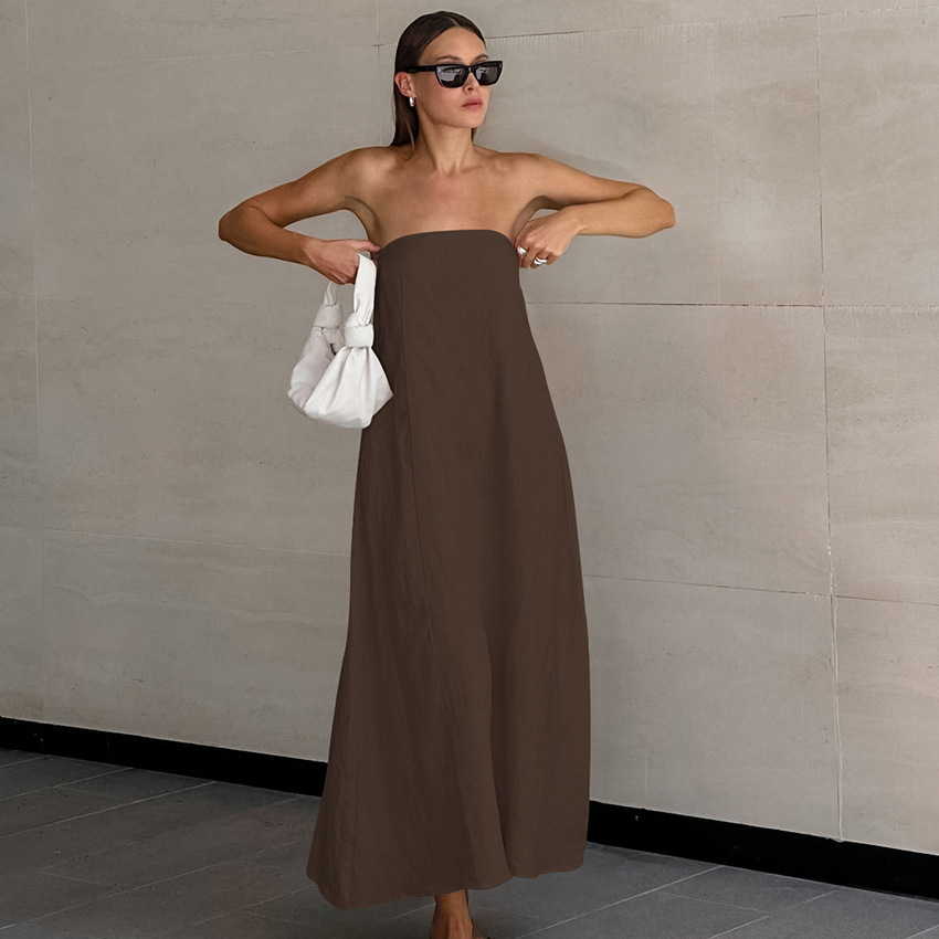G2110 sexy design simple dress 2024 new cross-border slim temperament tube top solid color long dress for women