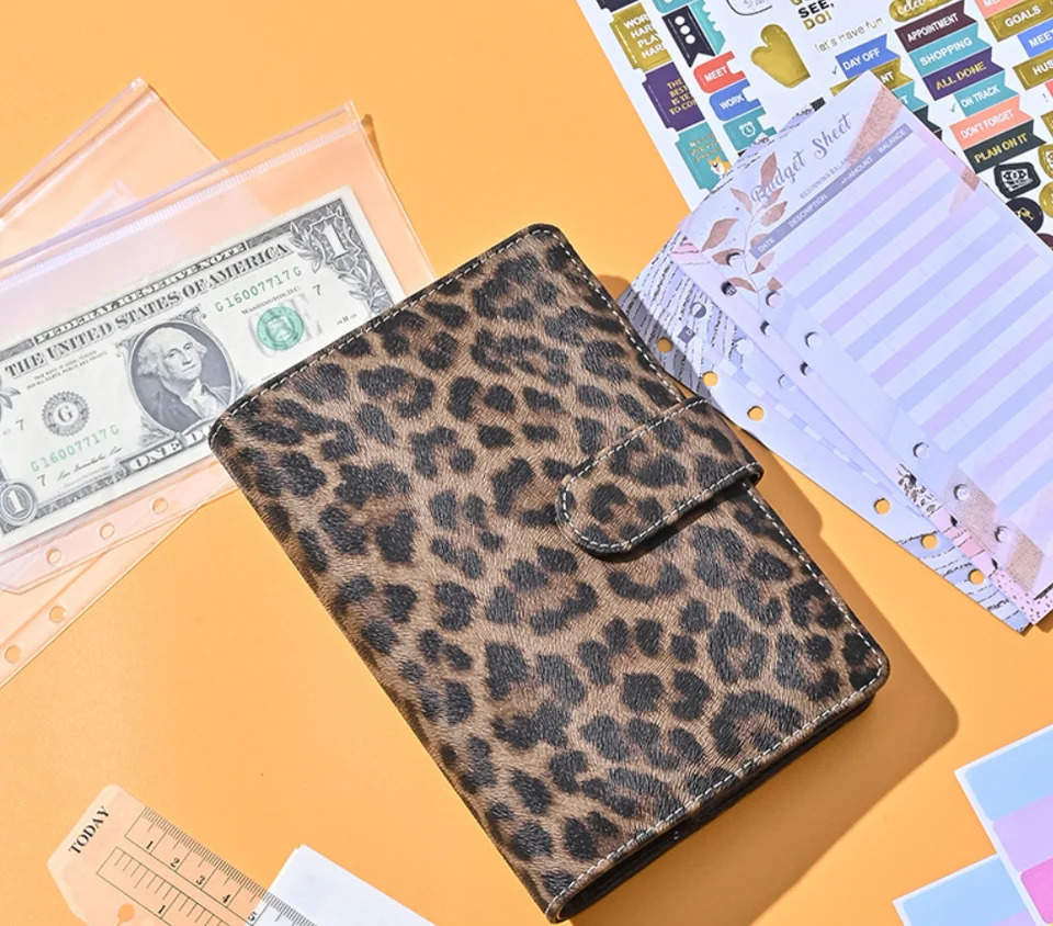 A6 Leopard Print Loose Leaf Cover Plan Book Binder 6 Holes Cash Budget Binder Notebook Office Stationery 250207