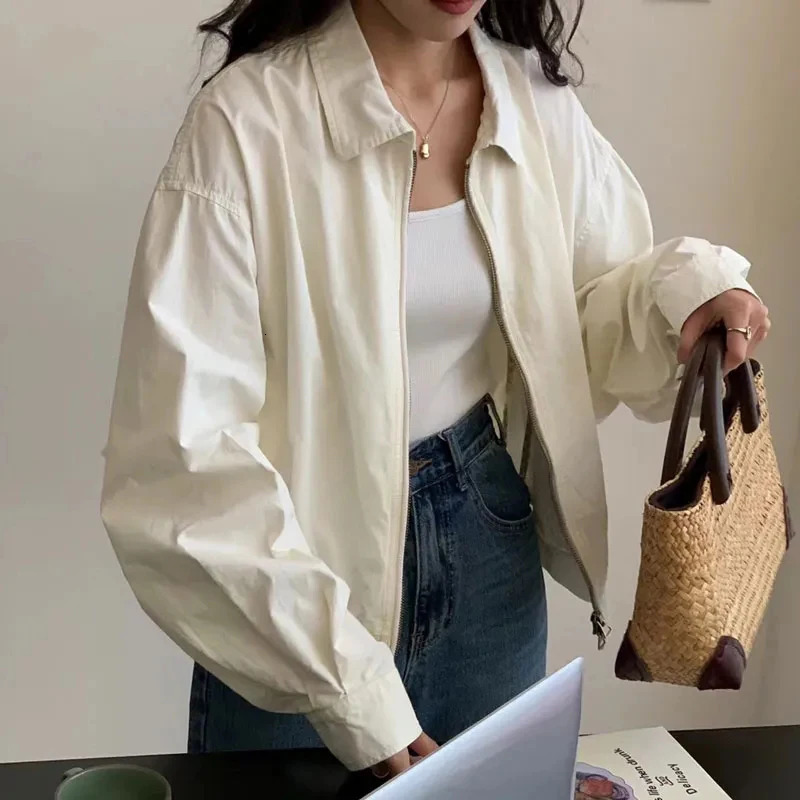 Gidyq Women Baseball Jacket Fashion Korean Streetwear Cropped Loose Outerwear Harajuku Female Casual Zipper Coat Autumn 250116