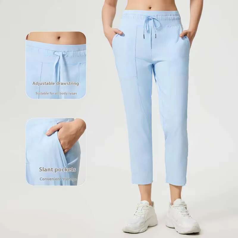 27'' Dance Studio Mid-Rise Cropped Pant Women Casual Lightweight Cinchable Hem Jogger Drawstring Sweatpants With Front Pockets