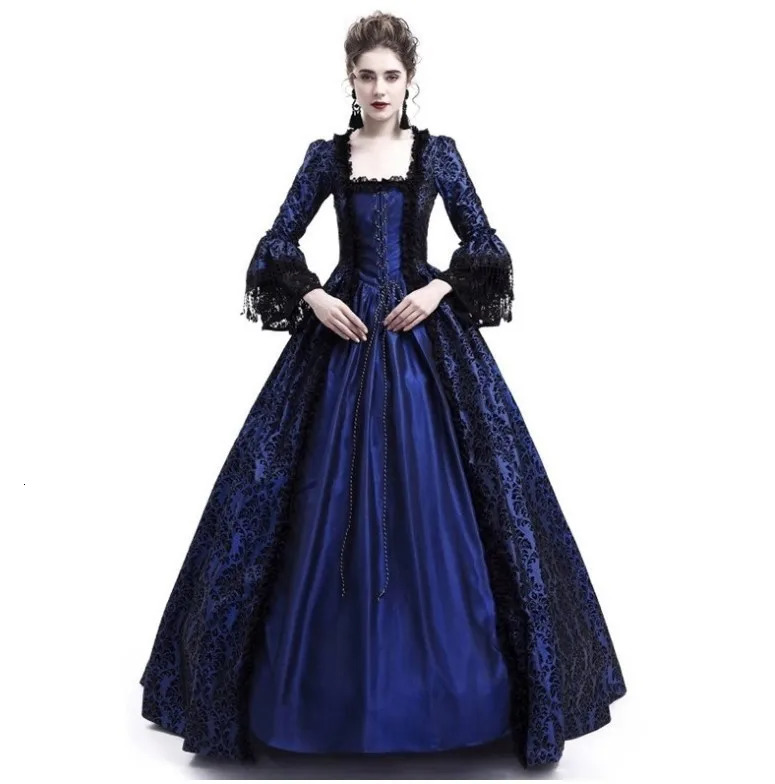 Medieval Renaissance Long Dress Queen Gown Party Cosplay Costume Square Collar Maxi Dresses with petticoat S-XXXL250206