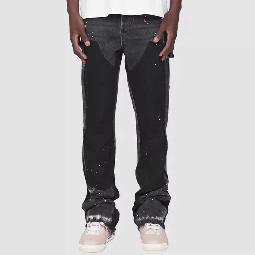 Mens Fashion Jeans Work Pants European and American Fashion Workwear Elastic Patchwork Denim Layered Flared Pants S-XXLT250208