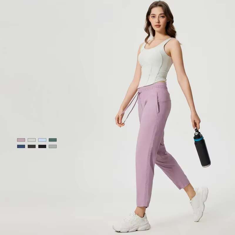 27'' Dance Studio Mid-Rise Cropped Pant Women Casual Lightweight Cinchable Hem Jogger Drawstring Sweatpants With Front Pockets