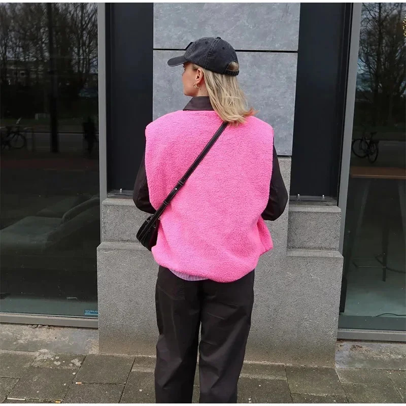 Elegant SingleBreasted Pocket Vest For Women Autumn European And American CrossBorder Style Woolly Sleeveless Top 250208