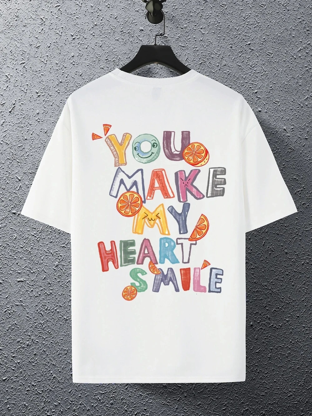You Make My Heart Smile Fruit Letter Graphic Tshirt Mens Loose Casual Short Sleeve Summer Harajuku Breathable Cotton 250208