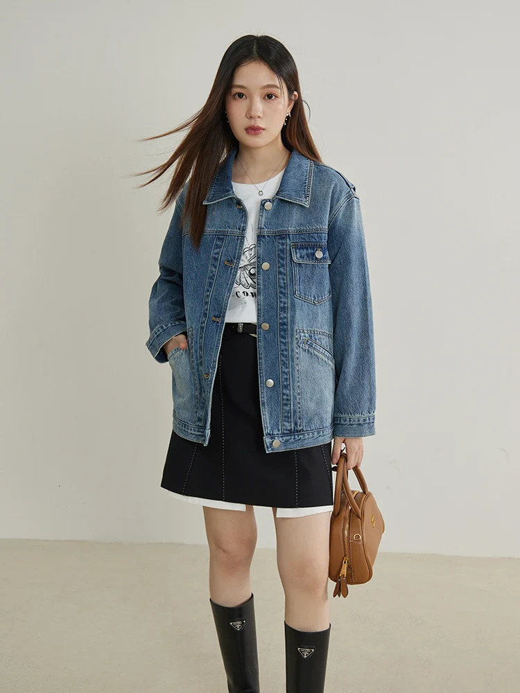 DUSHU Two Colors Cool Fashionable Style Classic Denim Jacket for Women Spring ly n Denim Coat Female 24DS81039 250122